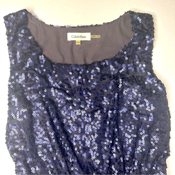 🍓Calvin Klein Mini Sequined Blue T-shirt lined Dress Sleeveless Elastic Waist S - Picture 8 of 13